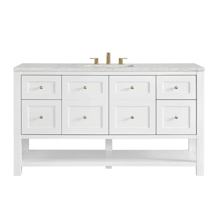 James Martin Vanities Breckenridge 60” Single Vanity, Bright White, w/ 3 CM Eternal Jasmine Pearl Silestone Top w/ FreePower Wireless Charger