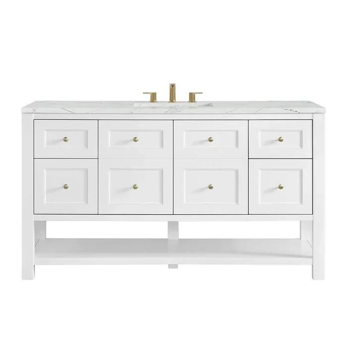 James Martin Vanities Breckenridge 60” Single Vanity, Bright White, w/ 3 CM Ethereal Noctis Silestone Top w/ FreePower Wireless Charger