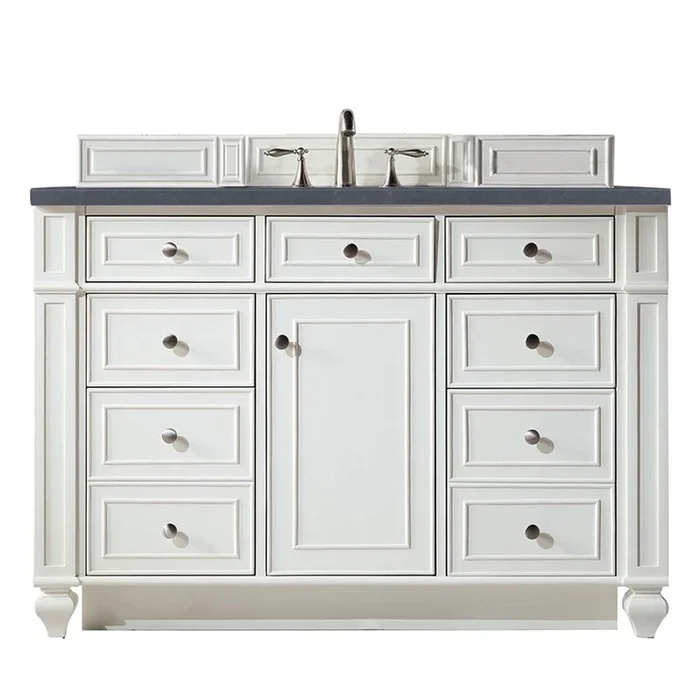 James Martin Vanities Bristol 48” Single Vanity, Bright White w/ 3 CM Charcoal Soapstone Silestone Top