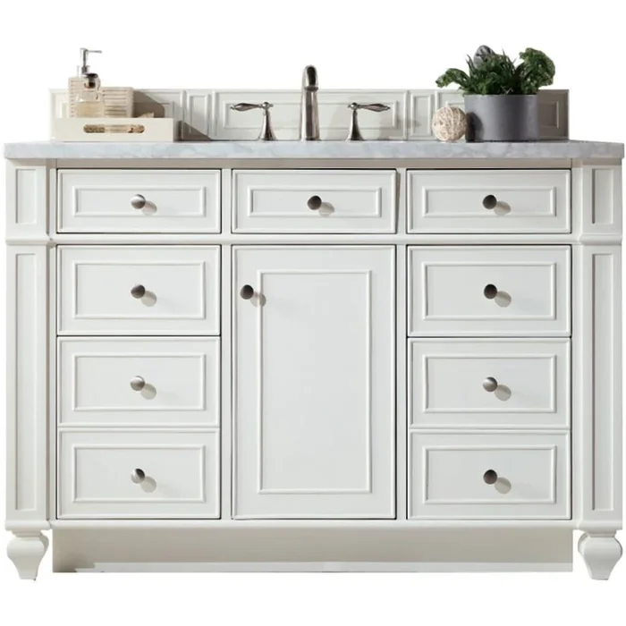 James Martin Vanities Bristol 48″ Free Standing Single Basin Hardwood Vanity Set with Eternal Jasmine Pearl Quartz Top