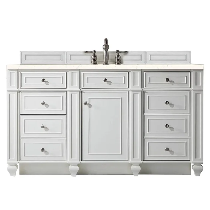 James Martin Vanities Bristol 60” Single Vanity, Bright White w/ 3 CM Eternal Marfil Silestone Top