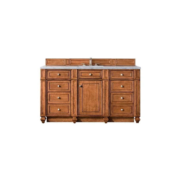 James Martin Vanities Bristol 60” Single Vanity, Saddle Brown w/ 3 CM Eternal Jasmine Pearl Silestone Top