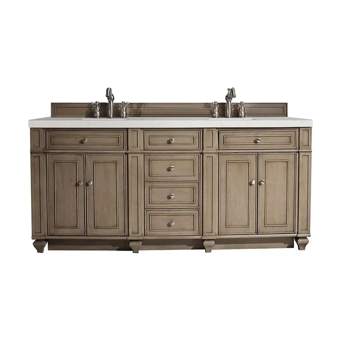 James Martin Vanities Bristol 72” Double Vanity, Whitewashed Walnut w/ 3 CM Lime Delight Silestone Top