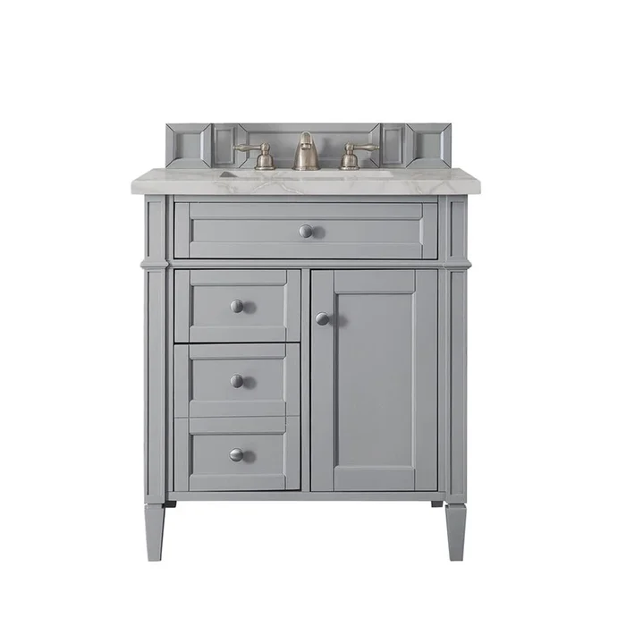 James Martin Vanities Brittany 30” Single Vanity, Urban Gray, w/ 3 CM Victorian Silver Silestone Top