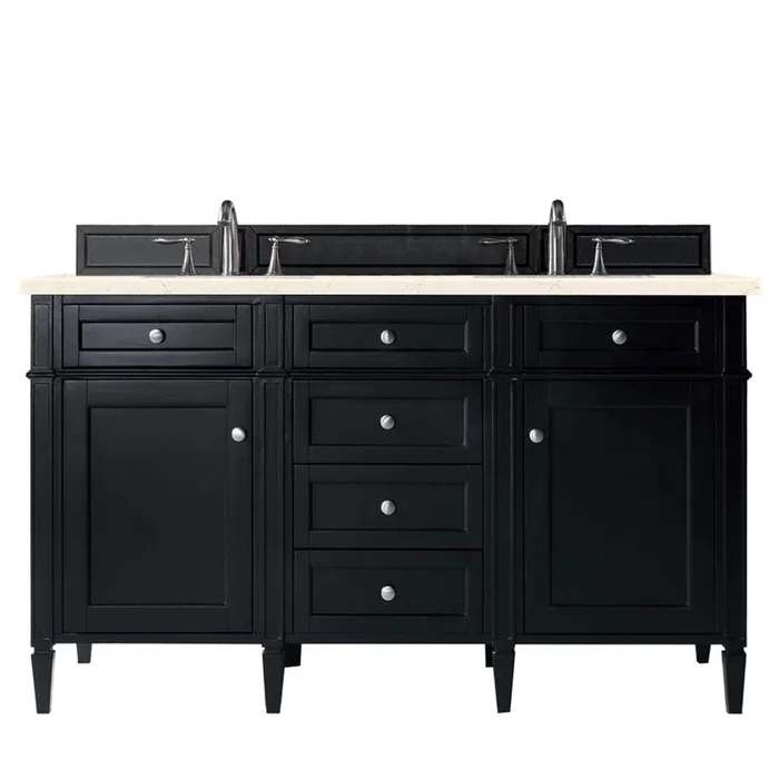James Martin Vanities Brittany 60” Double Vanity, Black Onyx w/ 3 CM Eternal Marfil Silestone Top