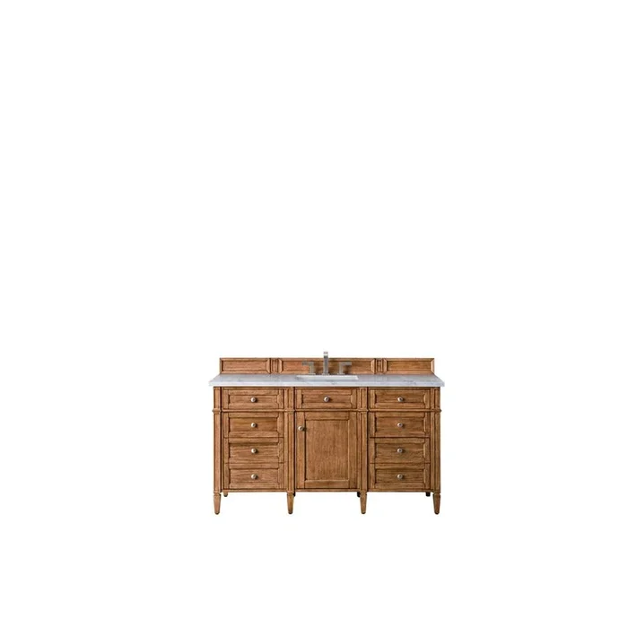 James Martin Vanities Brittany 60” Single Vanity, Saddle Brown w/ 3 CM Carrara Marble Top
