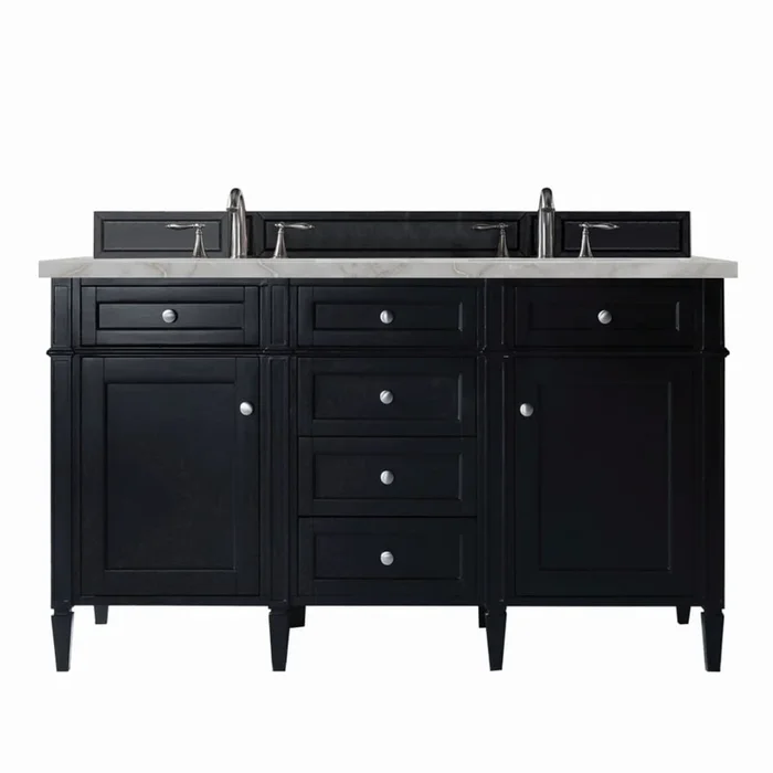 James Martin Vanities Brittany 60″ Double Basin Poplar Wood Vanity Set with 3cm Victorian Silver Silestone Quartz Vanity Top and Rectangular Sinks