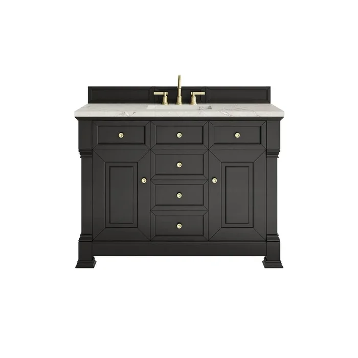 James Martin Vanities Brookfield 48” Single Vanity, Black Onyx w/ 3 CM Victorian Silver Silestone Top w/ FreePower Wireless Charger