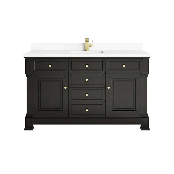 James Martin Vanities Brookfield 60” Single Vanity, Black Onyx w/ Single Hole 3 CM White Zeus Silestone® Top & Backsplash