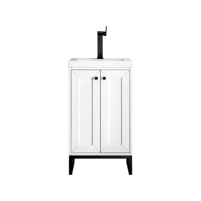 James Martin Vanities Chianti 20” Single Vanity, Glossy White, Matte Black, w/ White Glossy Composite Stone Top