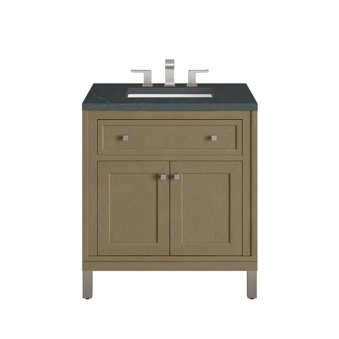 James Martin Vanities Chicago 30” Single Vanity, Walnut Whisper, w/ 3 CM Charcoal Soapstone Silestone® Top
