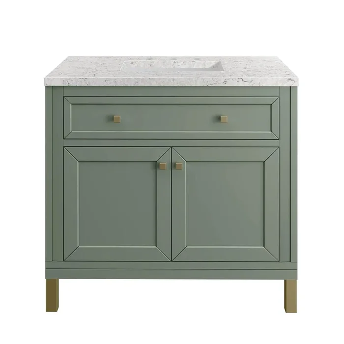 James Martin Vanities Chicago 36” Single Vanity, Smokey Celadon, w/ 3 CM Eternal Jasmine Pearl Silestone® Top