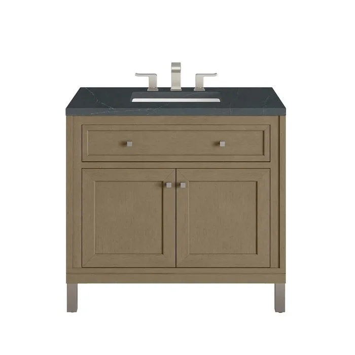 James Martin Vanities Chicago 36” Single Vanity, Walnut Whisper, w/ 3 CM Charcoal Soapstone Silestone® Top