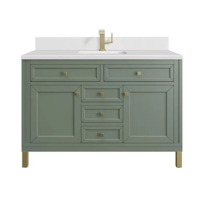 James Martin Vanities Chicago 48” Single Vanity, Smokey Celadon, w/ Single Hole 3CM White Zeus Silestone® Top & Backsplash