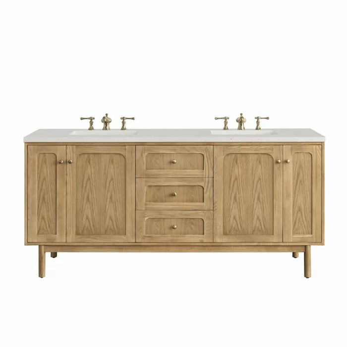 James Martin Vanities Laurent 72″ Double Basin Wood Vanity Set with 3cm Lime Delight Silestone Quartz Vanity Top, Rectangular Sinks, USB Port and Electrical Outlet