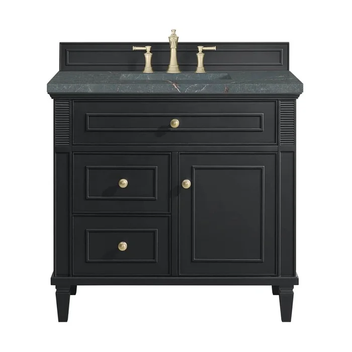 James Martin Vanities Lorelai 36” Single Vanity, Black Onyx w/ 3 CM Parisien Bleu Silestone Top