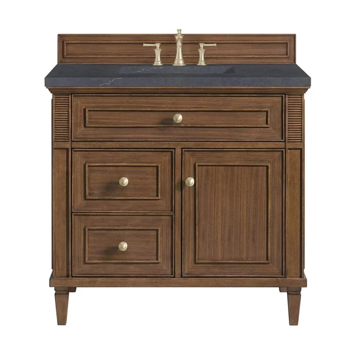 James Martin Vanities Lorelai 36” Single Vanity, Mid-Century Walnut w/ 3 CM Charcoal Soapstone Silestone Top