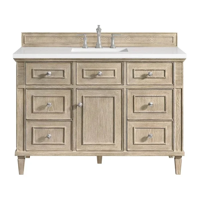 James Martin Vanities Lorelai 48” Single Vanity, Whitewashed Oak w/ 3 CM White Zeus Silestone Top