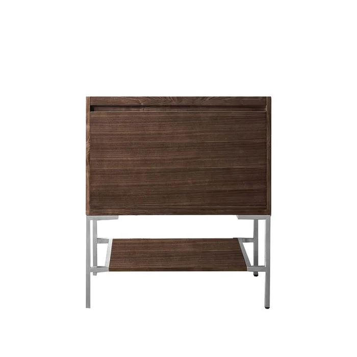 James Martin Vanities Mantova 31.5” Single Vanity Cabinet, Mid-Century Walnut, Brushed Nickel Base