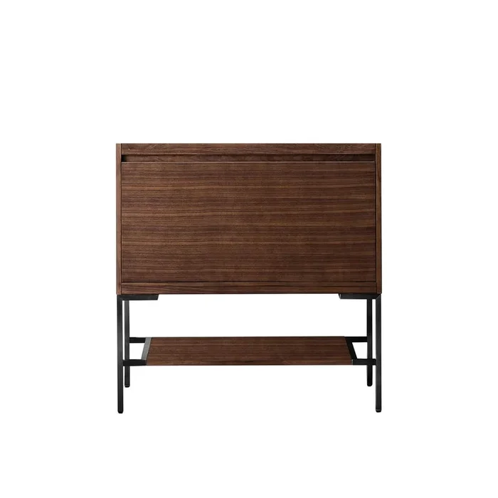 James Martin Vanities Mantova 35.4” Single Vanity Cabinet, Mid-Century Walnut, Matte Black Base