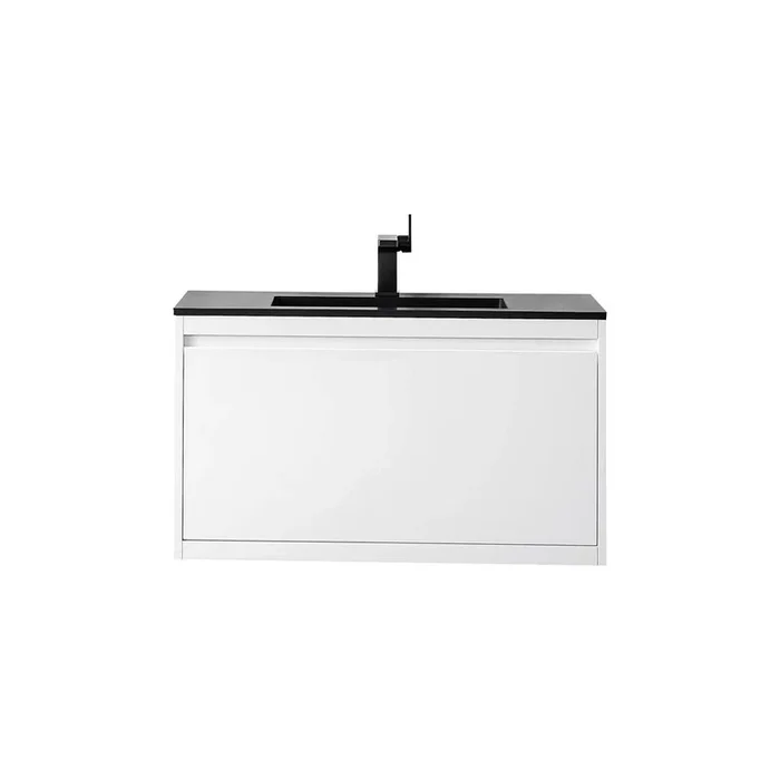 James Martin Vanities Mantova 35.4” Single Vanity, Glossy White w/ Charcoal Black Composite Stone Top