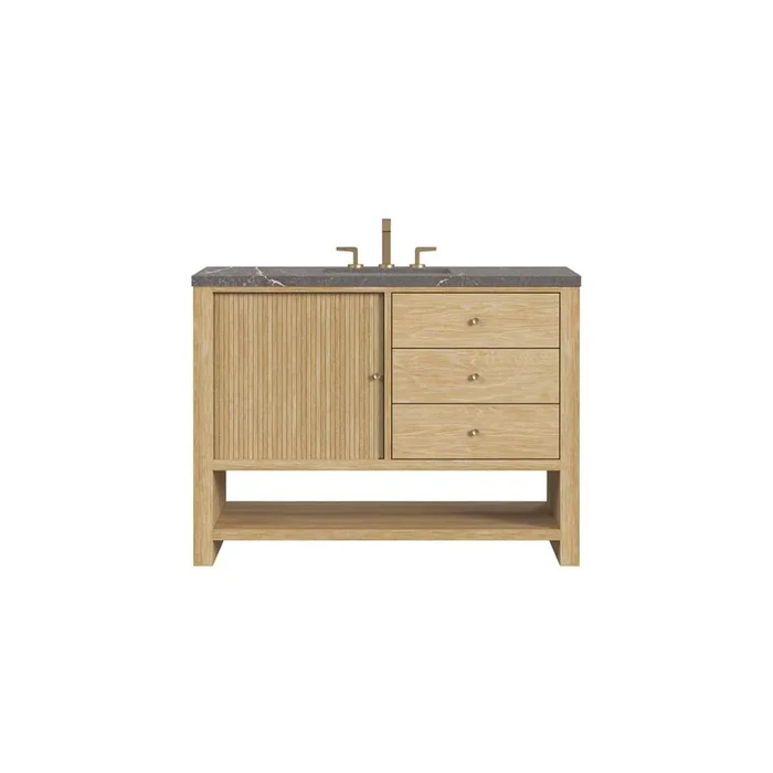 James Martin Vanities Marigot 48” Single Vanity, Sunwashed Oak w/ 3 CM Parisien Bleu Silestone Top w/ FreePower Wireless Charger