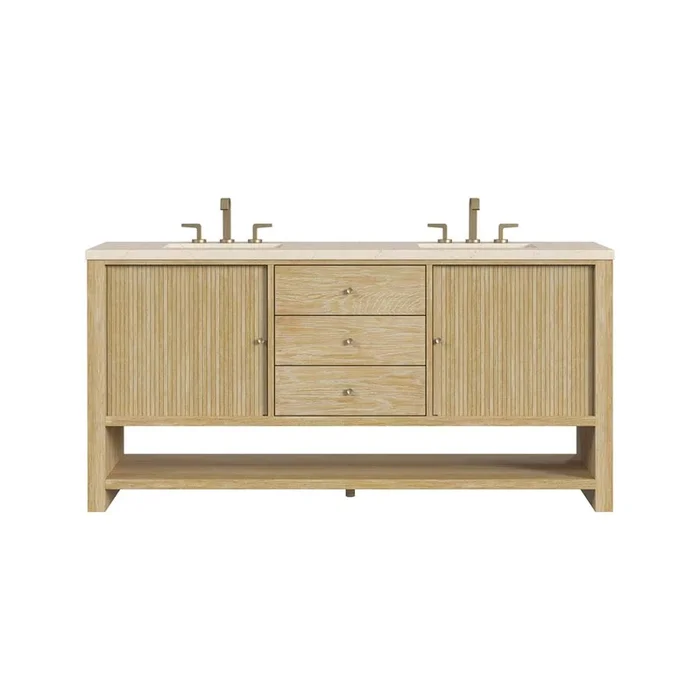 James Martin Vanities Marigot 72” Double Vanity, Sunwashed Oak w/ 3 CM Eternal Marfil Silestone Top
