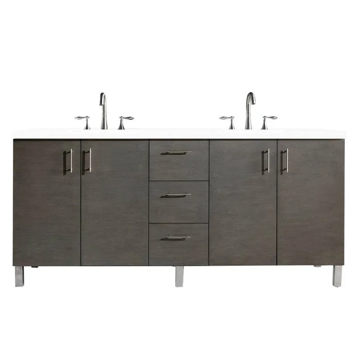James Martin Vanities Metropolitan 72” Double Vanity, Silver Oak w/ 3 CM White Zeus Silestone Top