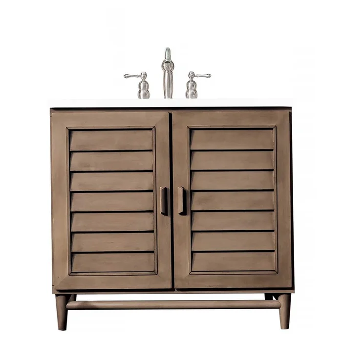 James Martin Vanities Portland 36” Single Vanity Whitewashed Walnut w/ 3 CM White Zeus Silestone Top