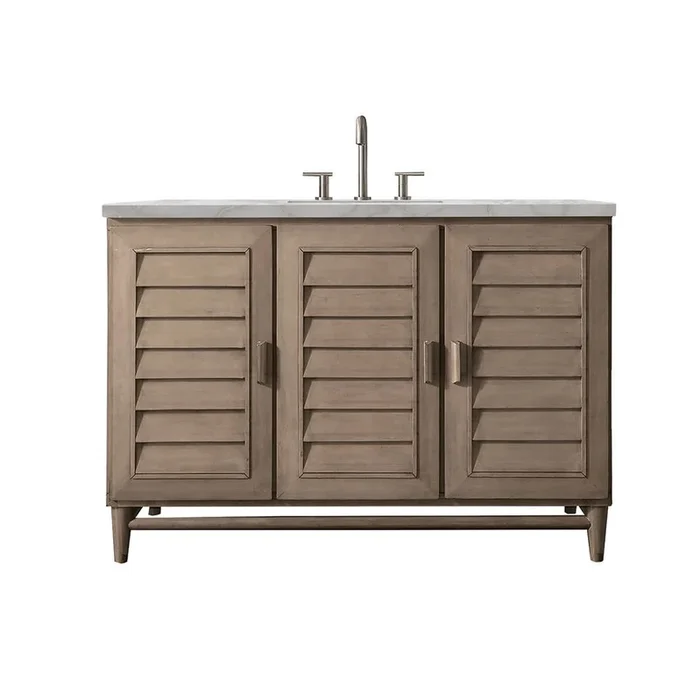 James Martin Vanities Portland 48” Single Vanity Whitewashed Walnut w/ 3 CM Victorian Silver Silestone Top