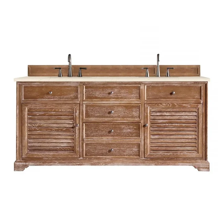 James Martin Vanities Savannah 72” Double Vanity, Driftwood w/ 3 CM Eternal Marfil Silestone Top