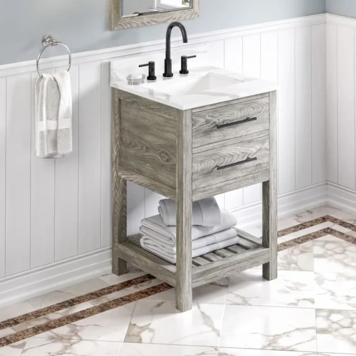 Jeffrey Alexander Wavecrest II 24″ Free Standing Vanity Set with Cabinet and Quartz Vanity Top