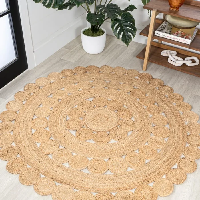 JONATHAN Y Lighting Ansa Collection 5′ x 5′ Jute Power Loomed Geometric, Solid, Traditional Indoor Area Rug