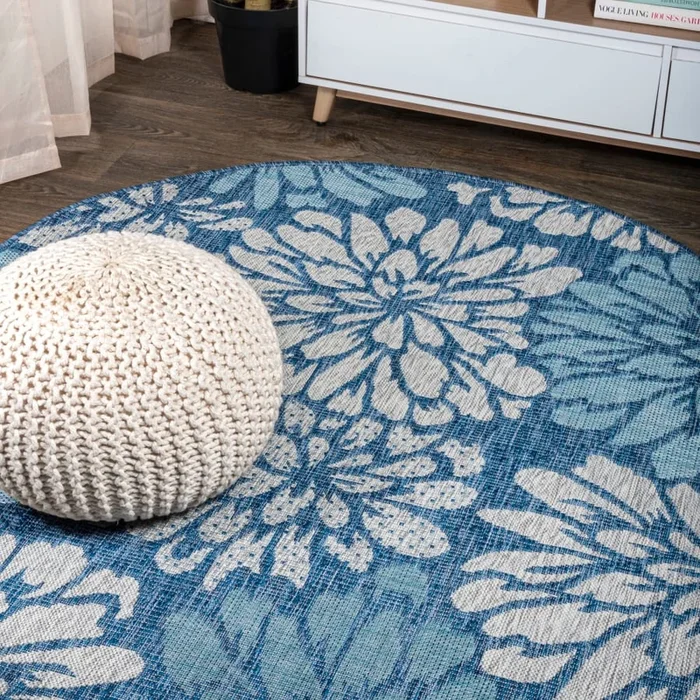 JONATHAN Y Lighting Santa Monica 9′ x 9′ Polypropylene Flowers Indoor/Outdoor Round Area Rug
