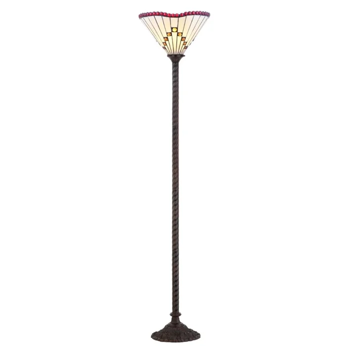 JONATHAN Y Lighting Smith Single Light 70-1/2″ Tall LED Tiffany and Torchiere Floor Lamp with Stained Glass