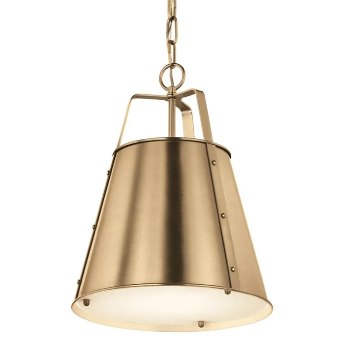 Kichler Lighting Etcher 13 Inch 1 Light Pendant with Etched Painted White Glass Diffuser in Champagne Bronze