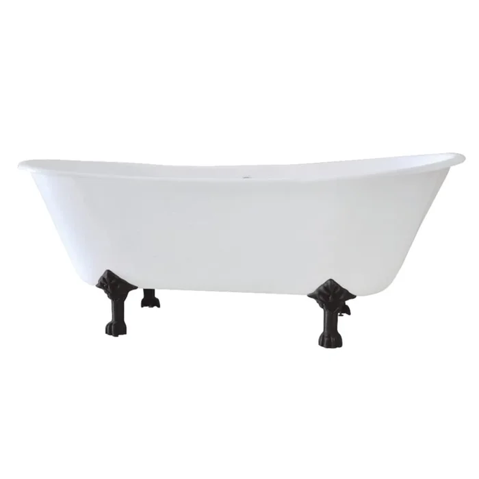 Kingston Brass Aqua Eden 67″ Clawfoot Cast Iron Soaking Tub with Front Drain, Overflow and Predrilled Faucet Holes