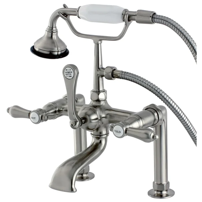 Kingston Brass Bel Air Deck Mounted Clawfoot Tub Filler Trim with Lever Handles and Integrated Diverter – Handshower Included