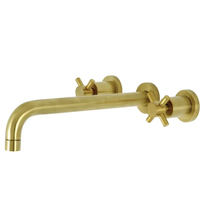 Kingston Brass Concord Wall Mounted Roman Tub Filler with 11-3/16″ Spout Reach, Round Escutcheons, and Cross Handles