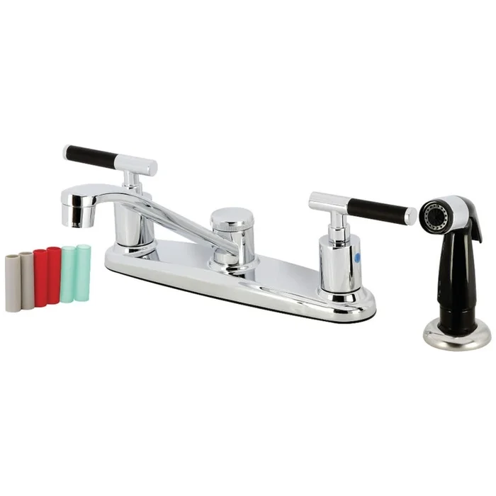 Kingston Brass Kaiser 1.8 GPM Standard Kitchen Faucet with Black Silicone Rubber-Coated Handles – Includes Side Spray