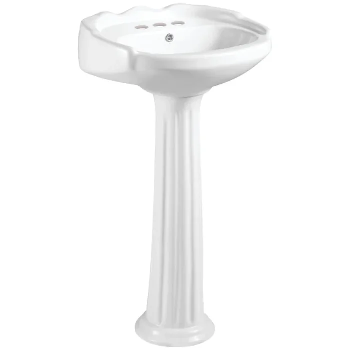 Kingston Brass Stuart 19-11/16″ Oval Ceramic Pedestal Bathroom Sink with Overflow and 3 Faucet Holes at 4″ Centers