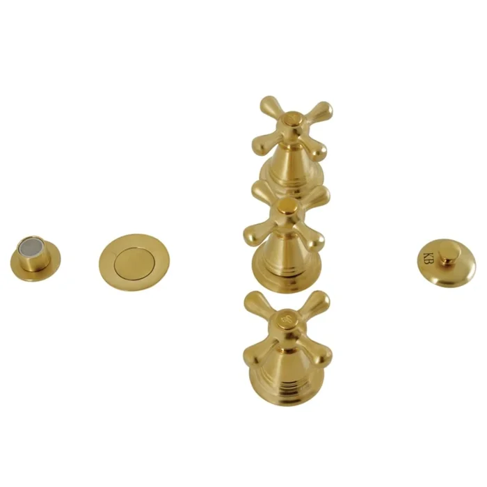 Kingston Brass Victorian 1.5 GPM Widespread Bidet Faucet with 3 Cross Handles and Pop-Up Drain Assembly
