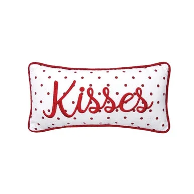 Kisses Dot Petite Embroidered Pillow Red 6″ X 12″ Valentines Soft Woven Petite Pillow With Filling For Couch Sofa Bed Chair Cotton Decor Decoration