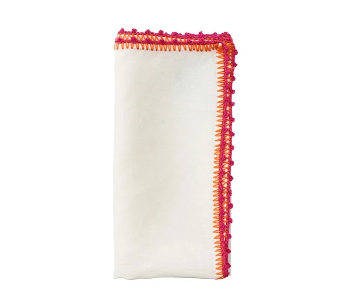 KNOTTED EDGE NAPKIN IN WHITE, PINK & ORANGE