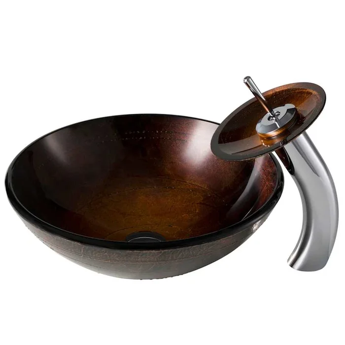 Kraus Bathroom Combo – 16-1/2″ Copper Illusion Glass Vessel Bathroom Sink with Vessel Faucet, Pop-Up Drain, and Mounting Ring
