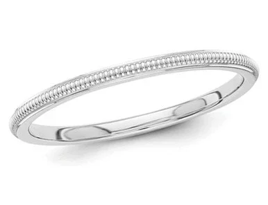 Ladies 2mm Stackable Milgrain Wedding Band Ring in 14K White Gold – 08QGG0002W-4