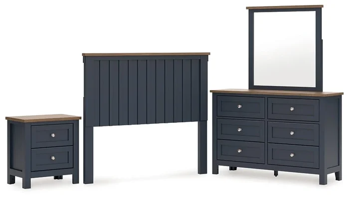 Landocken Full Panel Headboard with Mirrored Dresser and Nightstand