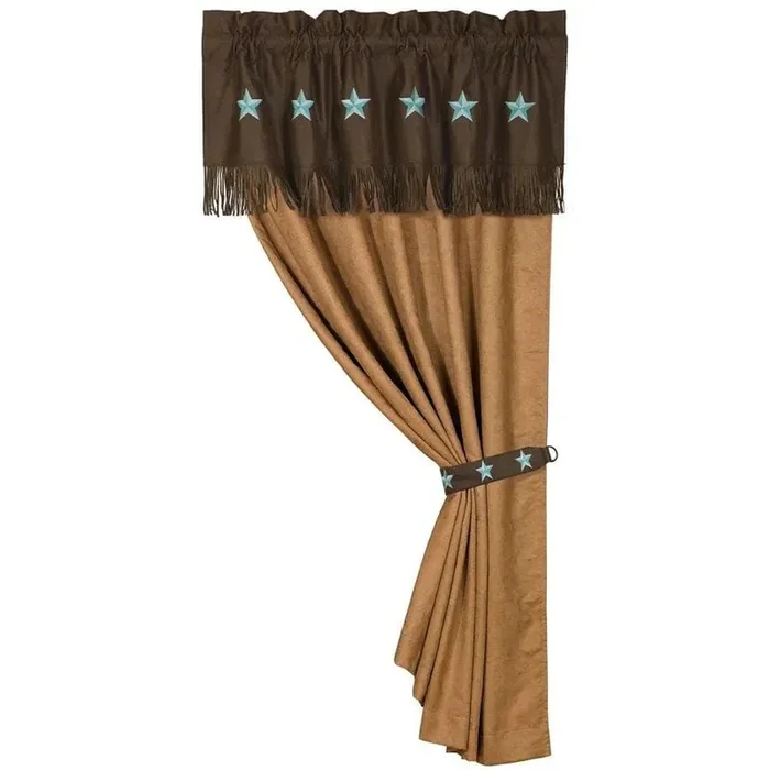 Laredo Embroidered Turquoise Star Single Curtain Panel