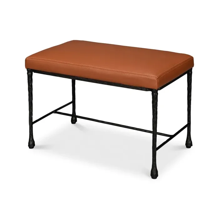 Leather and Iron Rustic Small Bench