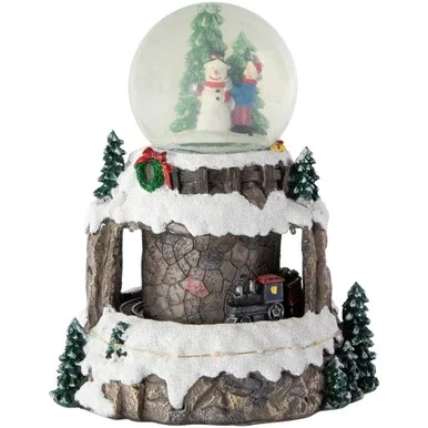 LED Lighted Animated and Musical Christmas Snowman and Train Snow Globe – 9.25″